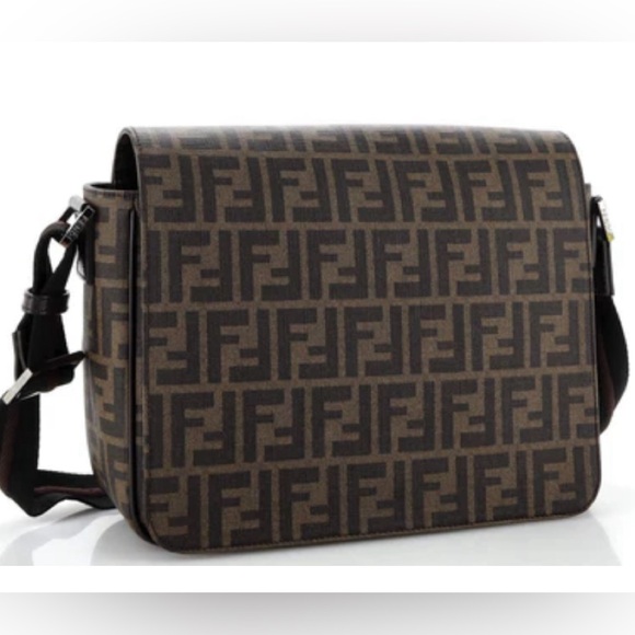 Fendi Mens Flap Messenger Bag Zucca Coated Canvas Medium - Picture 2 of 16